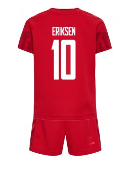 Dänemark Christian Eriksen #10 Heimtrikotsatz für Kinder WM 2022 Kurzarm (+ Kurze Hosen)